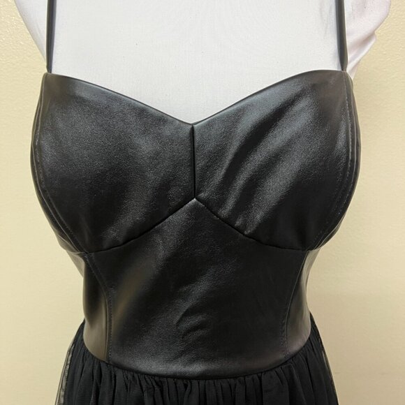 Speechless Juniors' Pleather Corset Top Fit & Flare Dress Sz 11 Black Mesh - Picture 4 of 11